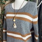 Stitch Fix Pinque Maise Crewneck Pullover Striped Stretch Sweater Gray Size M Photo 3