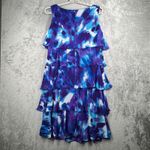 Dressbarn Dress 14 Blue Purple Watercolor Tiered Ruffle Midi Flowy Vacation Photo 2