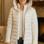 Michael Kors  Women White Packable Down Puffer Coat Removable Hood Long Jacket M Photo 0