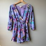 Everly  Floral Print Romper Womens Size Small Purple V‎ Neck Long Sleeve Photo 1