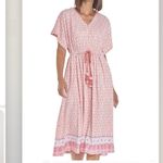 Cabana Life Napa Tie Waist Tassels Coral Orange White Midi Dress Size SMALL Photo 3