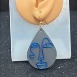 Gray and Blue Abstract Face Earrings Photo 2