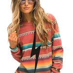 Aviator Nation Pink Striped Tulum Bolt Stitch Sweatshirt Photo 0