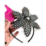 Candie's Headband Hair catcher Polka Dot Feather Flower Black Pearl Beaded Retro Photo 2