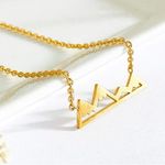 Boutique NEW Yellow Gold Plated Snowy Mountain Bar Pendant Necklace,‎ 16-18” Photo 2