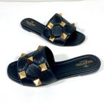 Valentino Garavani  Roman Stud Matelasse Slide Sandals Black 37 NEW Photo 2
