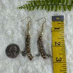 Faux Pearl and Chain Tassel two tone dangle Earrings Gold Photo 3