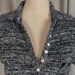 Vintage Knit A Line Button Front Dress Black White Blue Marled Pattern Photo 4