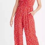 Madewell Red Prairie Poses Ruched Wide Leg Spaghetti Strap Jumpsuit Size 2 Photo 0