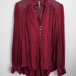 Free People  Canyon Rose Embroidered Button Down Tunic Blouse brown oversized M Photo 3