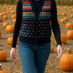 Vintage Multicolor Knit Sweater Vest Blue Size L Photo 0