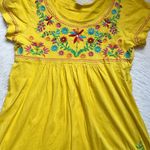 Women’s Mexican embroidered floral print peasant cotton boho top Yellow Size L Photo 5