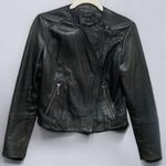 Halogen Leather Zip front Moto Jacket S 19.5” p2p Black $250 Retail EUC Photo 0