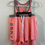 DKNY Pajama Set Neon Coral & Grey Tank & Shorts Sz M NWT Donna Karan New York Photo 0