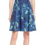 Rebecca Taylor  Blue Green Tahitian Tropical Flower V-neck A-line Dress Size 6 Photo 0