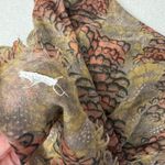 Maison Scotch  Scarf Wrap Womens Brown Red Abstract Art Fringe Woven Sheer 67x80 Photo 5