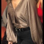 Free People midnight vibes balloon sleeve blouse mushroom nude beige tan size XS Photo 4