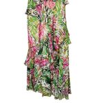 Badgley Mischka Palm Print Ruffle Pink Green Maxi Dress Size 4 Photo 6