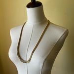 Vintage‎ Gold Plated Snake Chain Necklace 30” Flat Herringbone Long Layering Photo 1