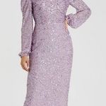 Mac Duggal Purple Sequin Puff Sleeve V Neck Midi Dress Photo 0