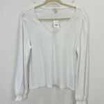 J.Crew  V Neck Clip Dot Top Blouse Cotton Blend Long Sleeve White Large NWT Photo 0
