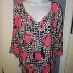 Crown & Ivy  Womens SZ M Crab Print Tunic Top Shirt 3/4 Sleeve Keyhole Back Ties Photo 0