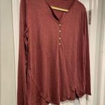 Cupshe NWT  Size M Burgundy V Neck Long Sleeve Henley Tee Shirt Scalloped Hem Photo 2