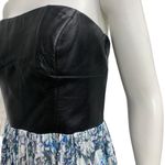 Sachin + Babi  Leather & Blue Printed Pleated Accents Strapless Maxi Long Dress Photo 12