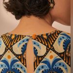 Farm Rio Anthro Women’s Cocopalm Flutter Sleeve Beige Blue Print Maxi Dress XS Photo 4