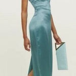 Reformation Frankie Silk Maxi Dress in Verdigris Teal Size 8 Photo 0