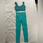 Teal Ribbed Sports Bra and Leggings Set Blue Size XS Photo 3
