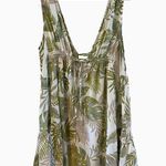 Ocean Drive  Green White tropical leaf print Mini Cover up Dress Beach L Raw hem Photo 0