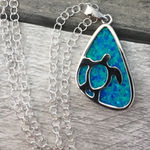 Sterling Silver Lab opal Turtle Necklace Blue Photo 0