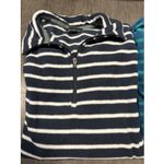 Lands' End Two  Women's Fleece 1/4 Zip Pullover Top Stripe Teal Blue M 10-12 Cozy Photo 1