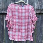 CHAPS  Pink Plaid Ruffle Sleeve Top | S Photo 0
