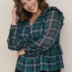 Torrid Green Plaid Chiffon Ruffled Surplice Babydoll Peplum Top Size 2X Photo 0