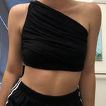 Free People  Draped One Shoulder Crop Top Black Womens Size Large Photo 0