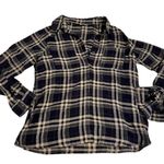 SheIn Plaid Button Up Flannel Long Sleeve Navy Tan Medium Photo 0