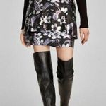 ZARA small a line ruffle floral faux leather mini skirt Photo 0