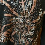 CAbi Black Long Sleeve Stretchy Top Brown Silver Floral Applique Large Style 247 Photo 1