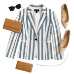 Halogen Linen Blend Izzy Blazer XS Petite Blue White Striped One Button Jacket Photo 0
