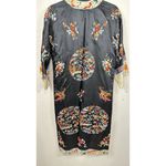 Kimono Vintage Mandarin Silk Robe Jacket Embroidered Geisha Oriental Jinhua MED Blue Photo 3