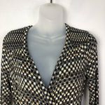 Plenty By Tracy Reese  Tan & Black Printed Faux Wrap Long Sleeve Dress S Photo 3