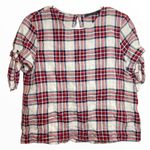 Jenni Kayne Sequoia Tie Shirt Cotton Blouse Plaid Red White Black XSmall Photo 1