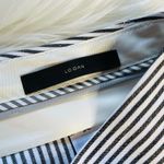 Banana Republic  Blue Pinstripe Logan Linen Blend Cropped Pants Photo 4