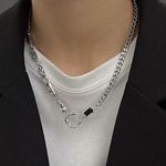 Titanium Steel Artificial Black Gem Ring Pendant Necklace for Men Women Silver Photo 0