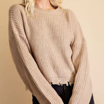 POL  Oversized Distressed Tan Knit Sweater Size M Fisherman Core Photo 0