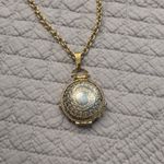Vintage Gold & Silver Tone Round Photo Locket Pendant Floral Etched Double Frame Photo 0