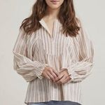 Elizabeth and James Romantic  Ivory and Red Cotton Pintuck Bib Blouse Size Large Photo 0