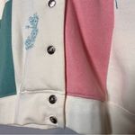 Blair  Button Front Sweatshirt Cardigan Jacket Cream Green Pink Embroidered M Photo 3